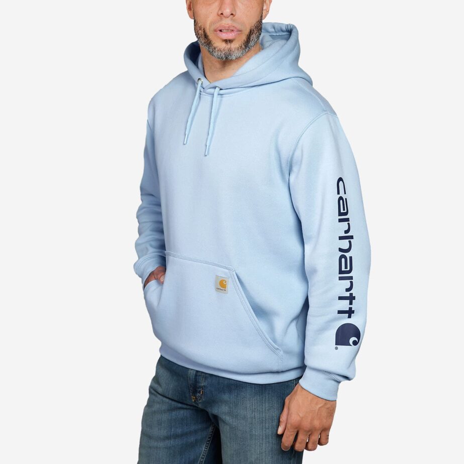 carhartt sleeve logo sweatshirt med hætte lyseblå